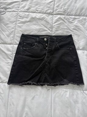American Eagle Outfitters Black Distressed Denim Mini Skirt
